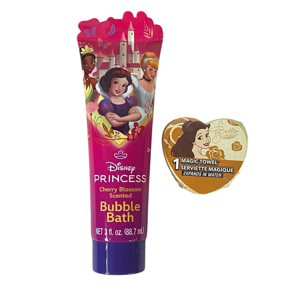 Disney Princess Bubble Bath & Magic Towel Set Kids 3oz Pink New Cherry Blossom‎